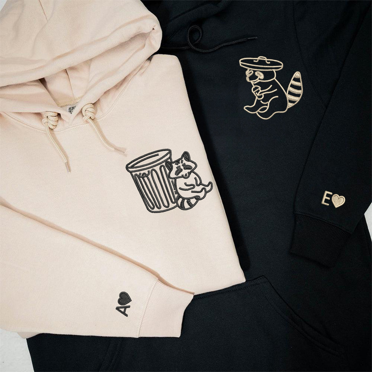 Sweats à capuche assortis brodés Trash Pandas pour couples