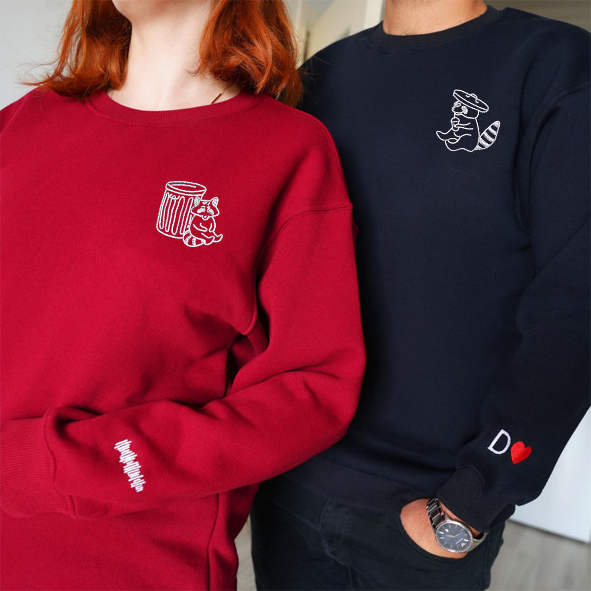 Sweats à capuche assortis brodés Trash Pandas pour couples