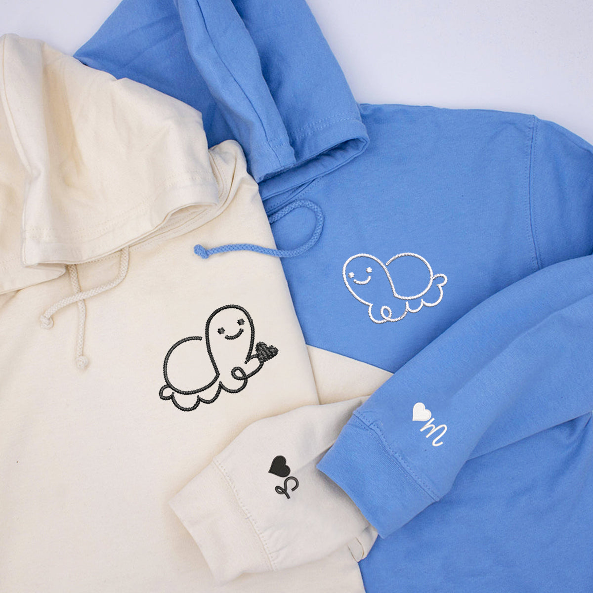 Individuell bestickte Turtle Love Passende Hoodies für Paare