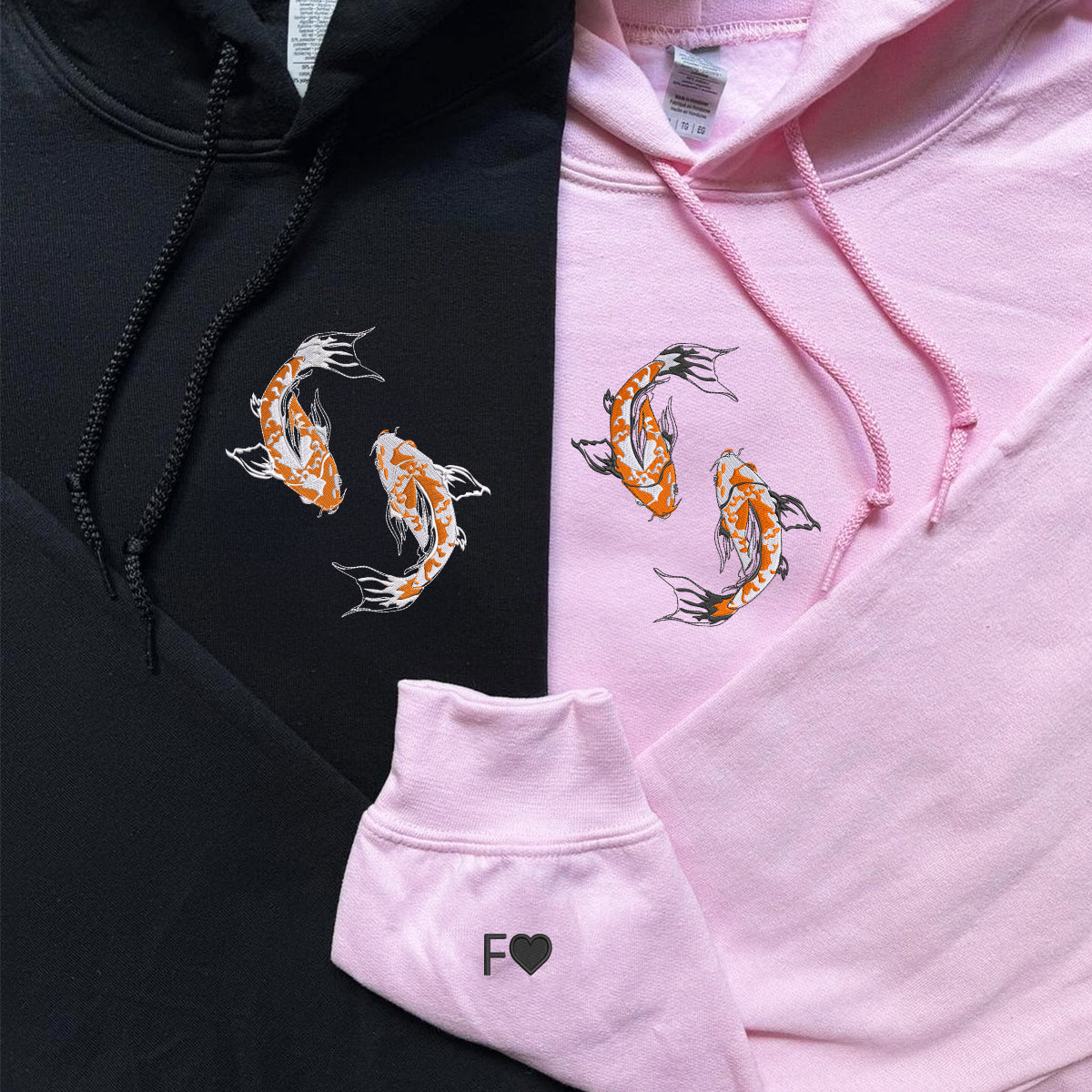 Custom Embroidered Yin Yang Koi Fish Matching Hoodies for Couples