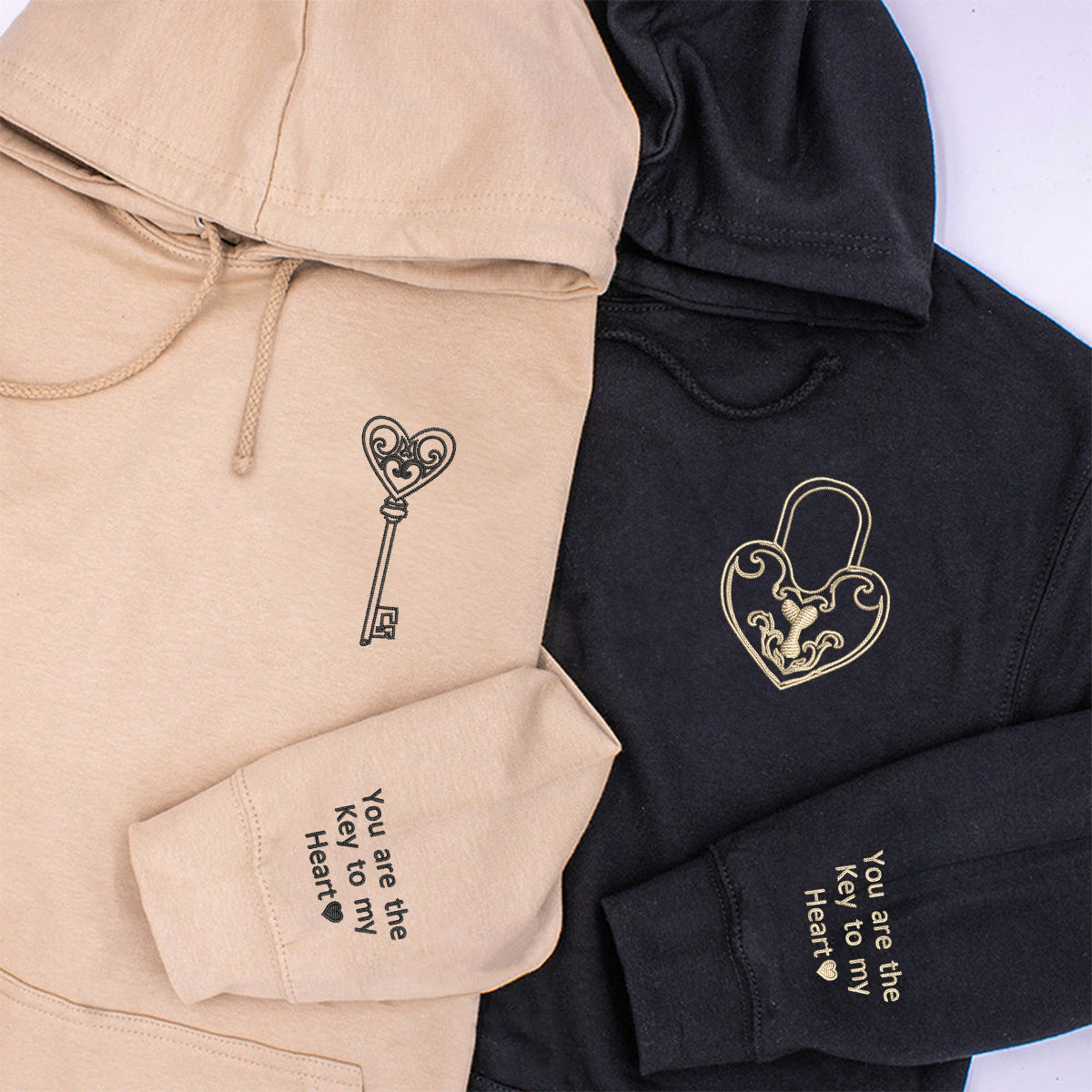 Custom Embroidered You are the Key to my Heart Matching Hoodies for Couples