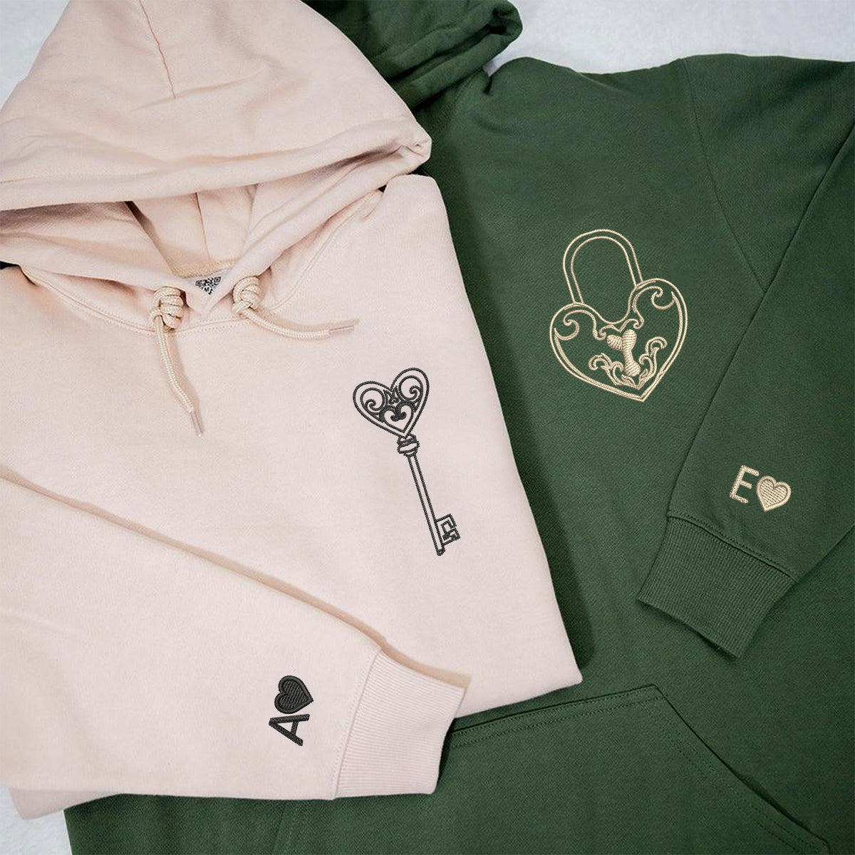 Individuell bestickte „Du bist der Schlüssel zu meinem Herzen“-Kapuzenpullover für Paare