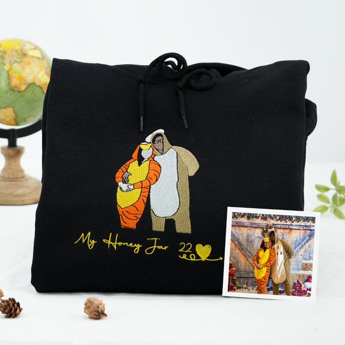 Individuell bestickte Engel- und Dämonenkatze-Kapuzenpullover für Paare