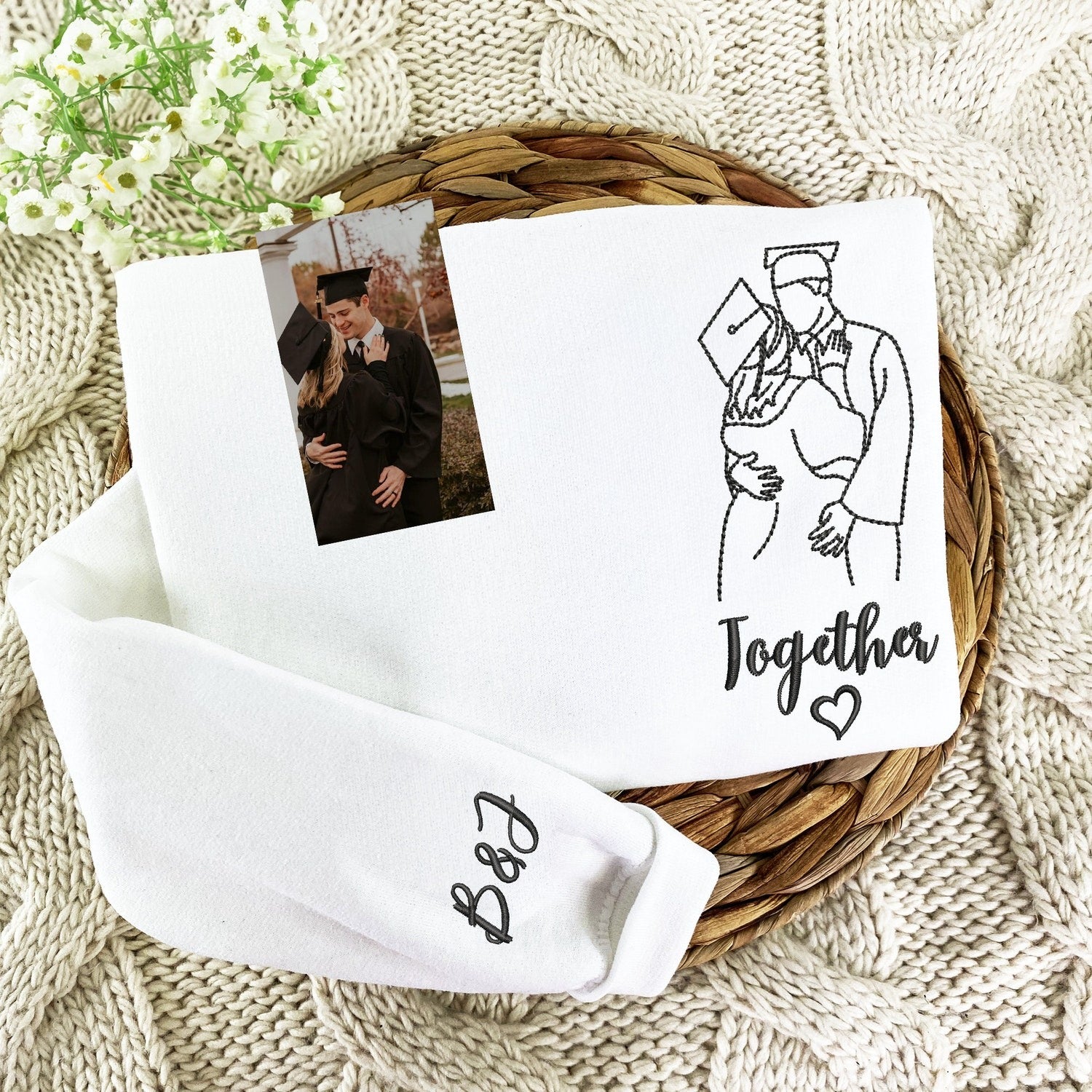 Individuell bestickte Engel- und Dämonenkatze-Kapuzenpullover für Paare