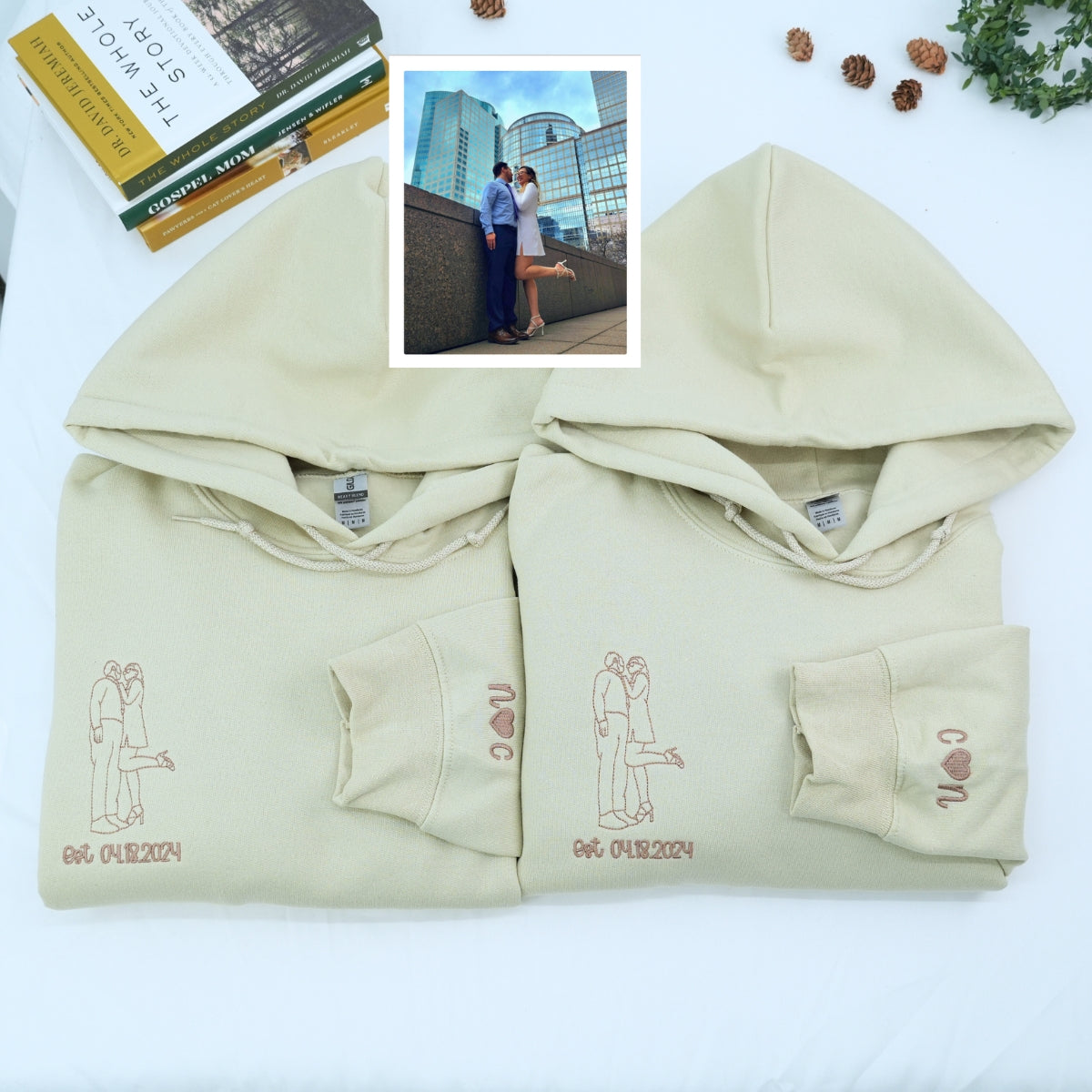 Individuell bestickte Engel- und Dämonenkatze-Kapuzenpullover für Paare