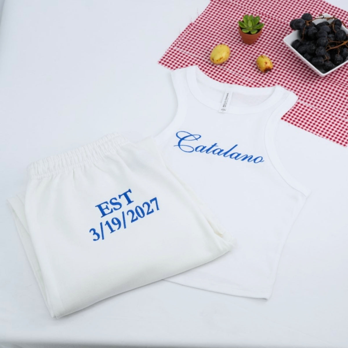 Custom Mrs Pajama Set - Personalized Embroidered Tank Jogger - Anniversary Wedding Gift