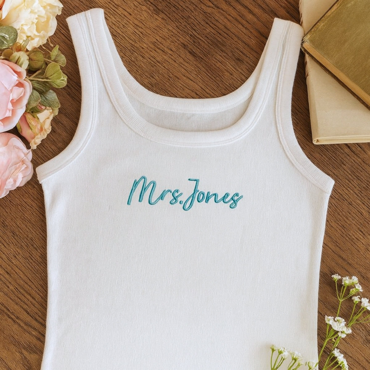 Custom Mrs Tank Top - Personalized Embroidered Wife Tank - Perfect Anniversary Valentine's Gift