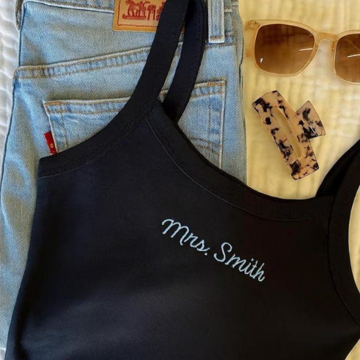 Custom Mrs Tank Top - Personalized Embroidered Wife Tank - Perfect Anniversary Valentine's Honeymoon Gift
