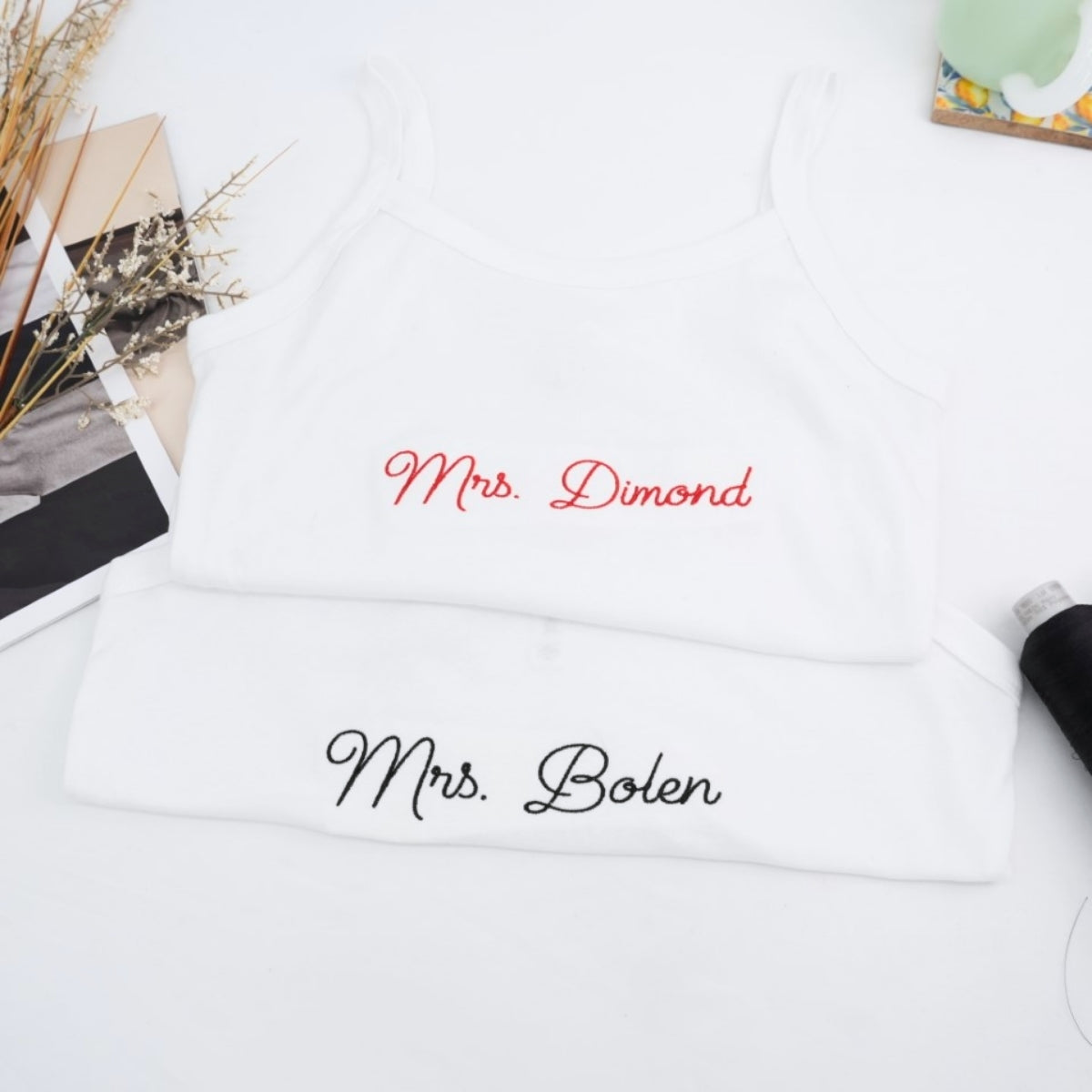 Custom Mrs Tank Top - Personalized Embroidered Wife Tank - Perfect Wedding Anniversary Valentine's Gift