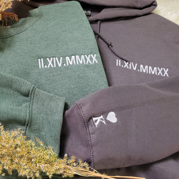 Custom Roman Numeral Couple Hoodies Personalized Gift