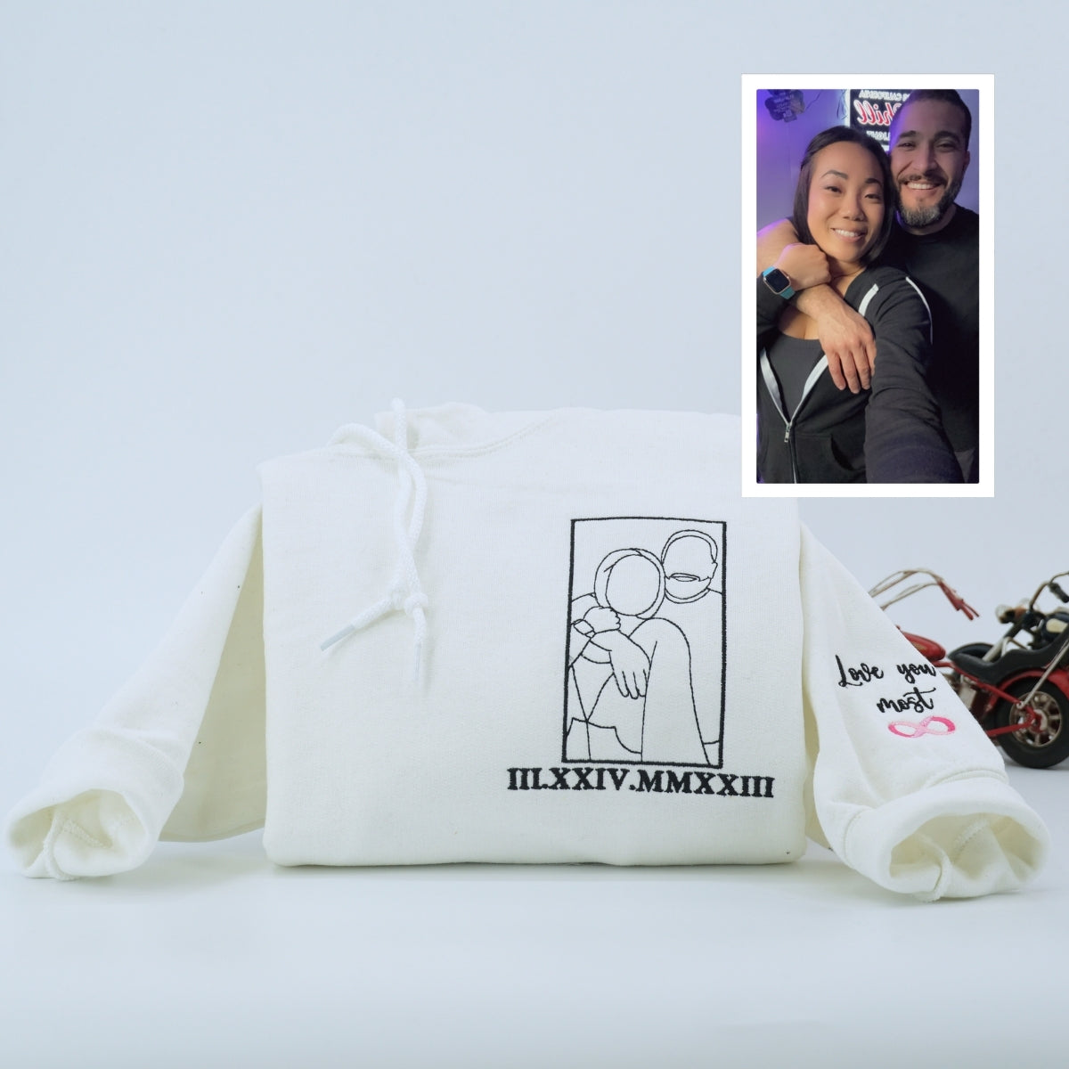 Sweats à capuche assortis brodés personnalisés avec ange et chat démon pour couples