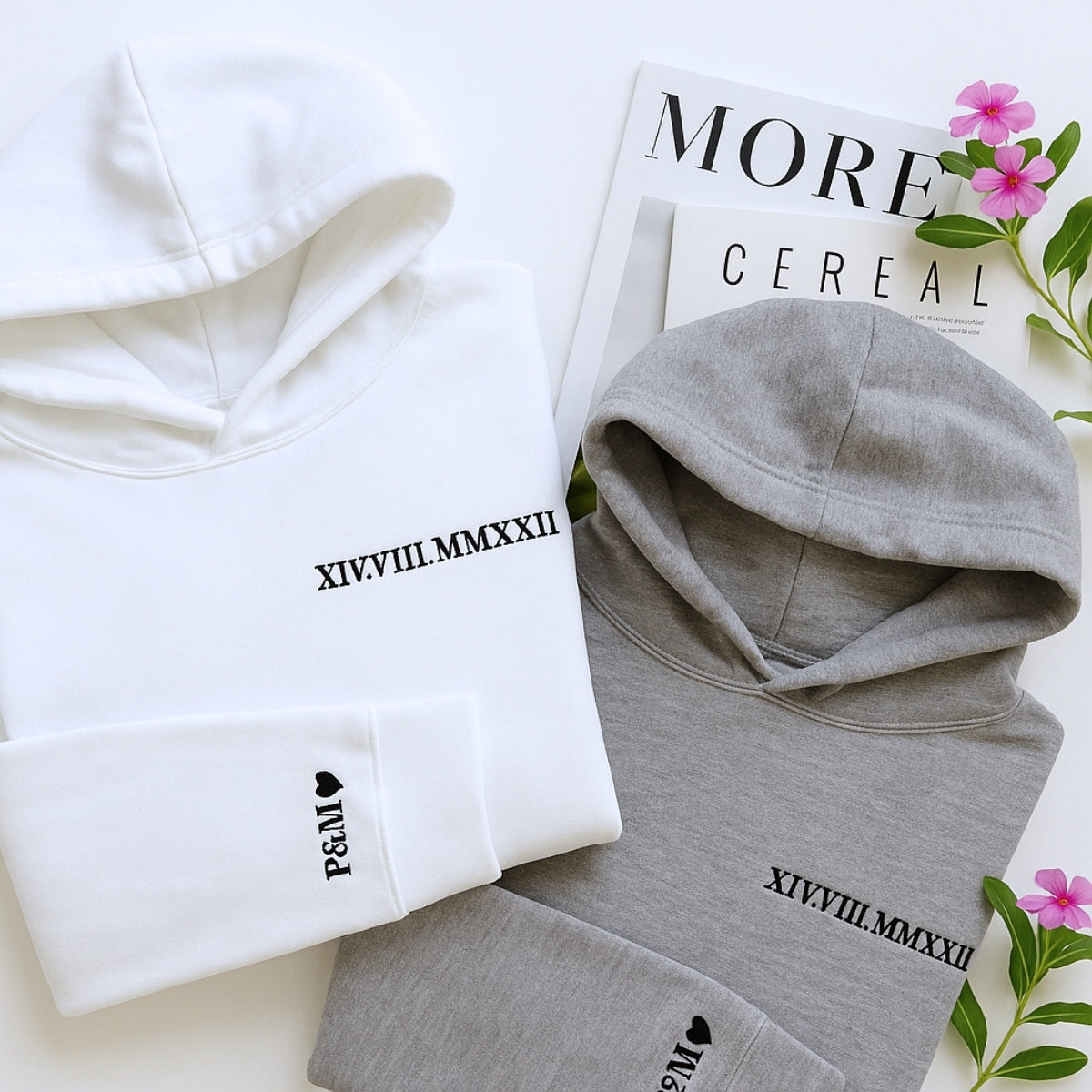 Custom Anniversary Hoodies Couples - Matching Roman Date Embroidered Sweatshirts - Wedding Anniversary Gift