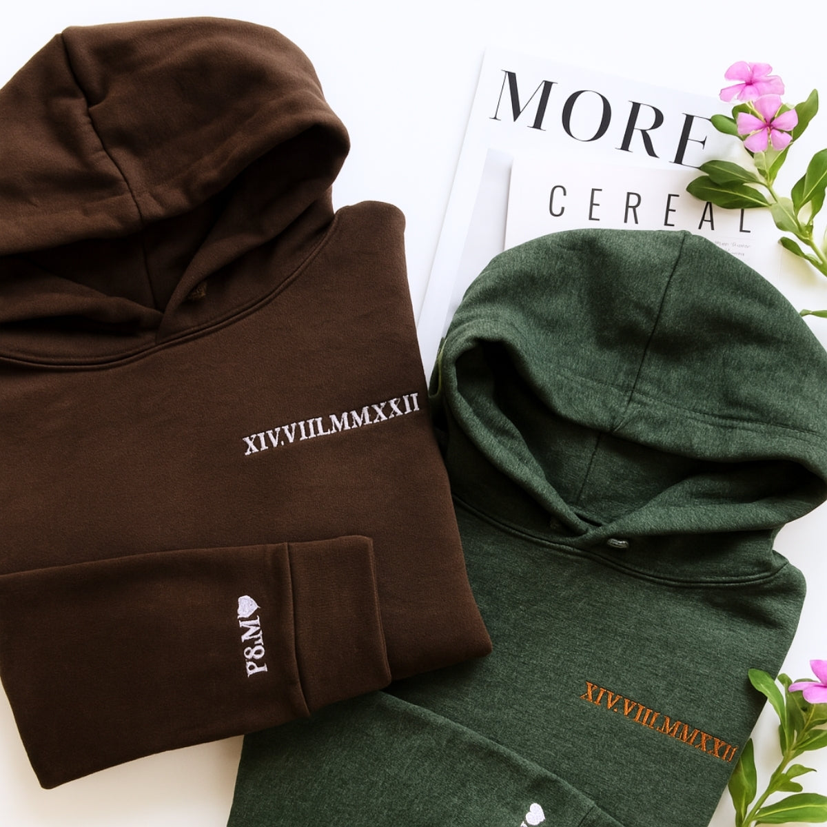 Custom Anniversary Hoodies Couples - Matching Roman Date Embroidered Sweatshirts - Wedding Anniversary Gift