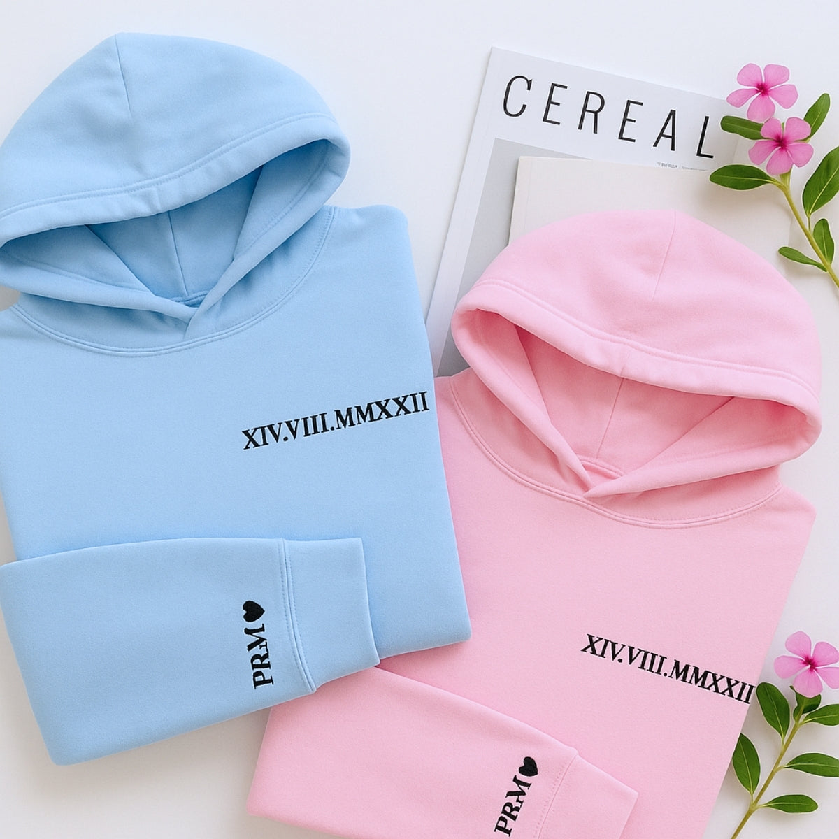 Custom Anniversary Hoodies Couples - Matching Roman Date Embroidered Sweatshirts - Wedding Anniversary Gift