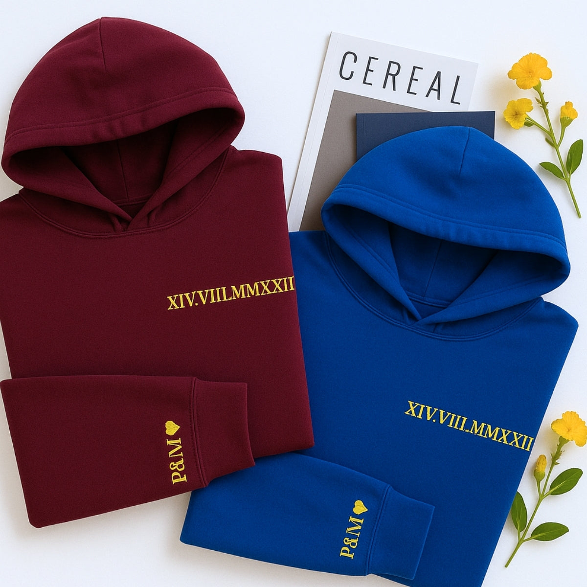 Custom Anniversary Hoodies Couples - Matching Roman Date Embroidered Sweatshirts - Wedding Anniversary Gift