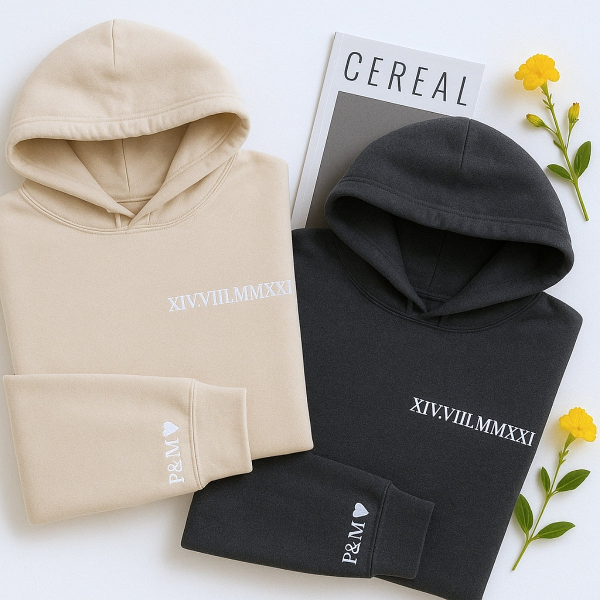 Custom Anniversary Hoodies Couples - Matching Roman Date Embroidered Sweatshirts - Wedding Anniversary Gift