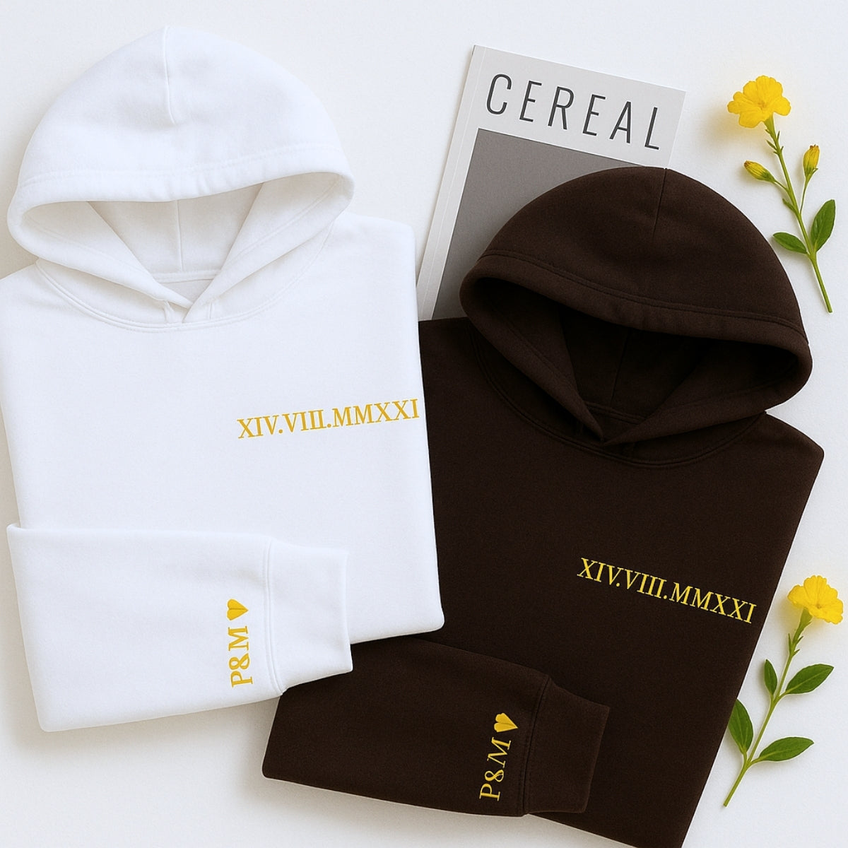 Custom Anniversary Hoodies Couples - Matching Roman Date Embroidered Sweatshirts - Wedding Anniversary Gift