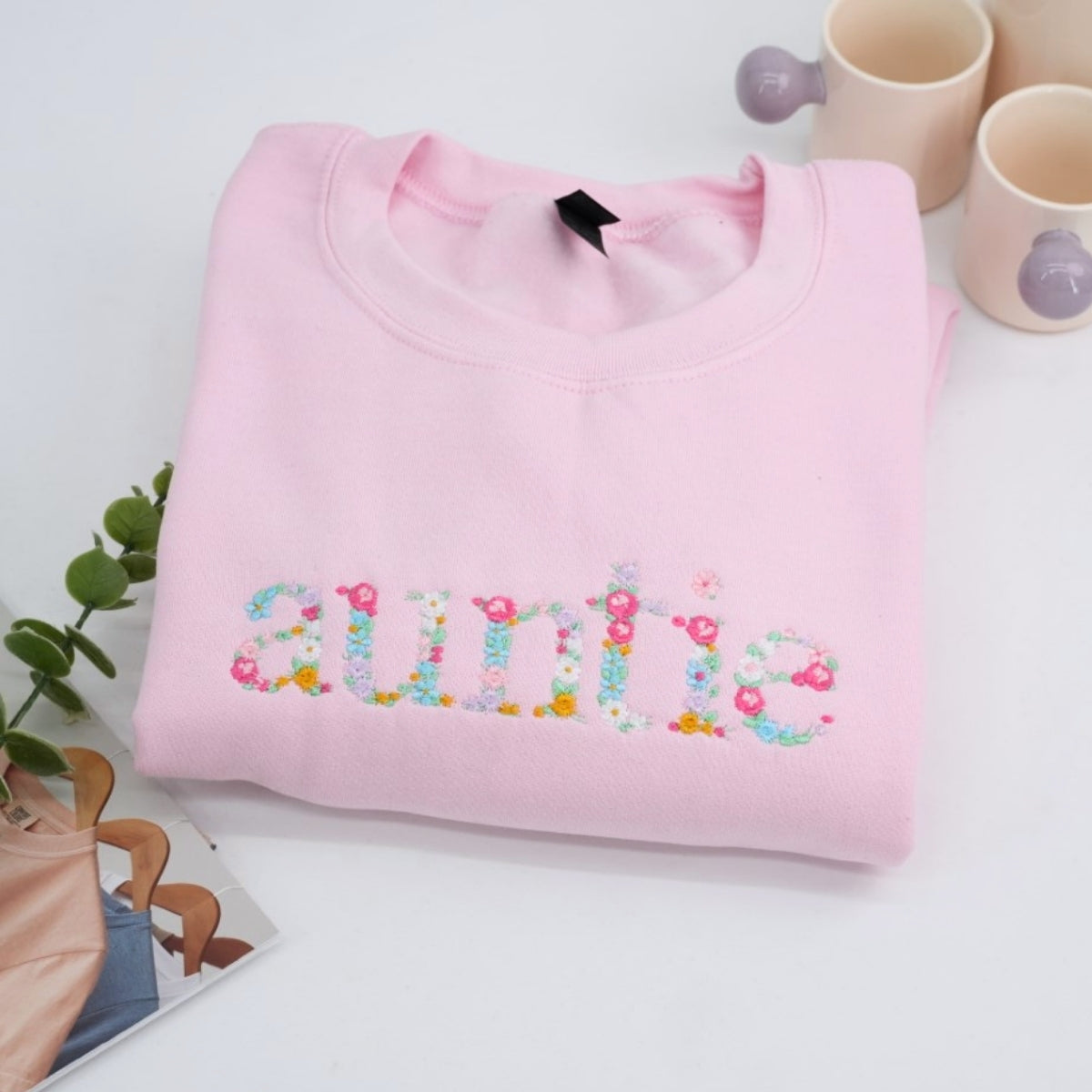Custom Auntie Floral Sweatshirt - Aunt Embroidered Flower Letter Design - Perfect New Aunt Gift
