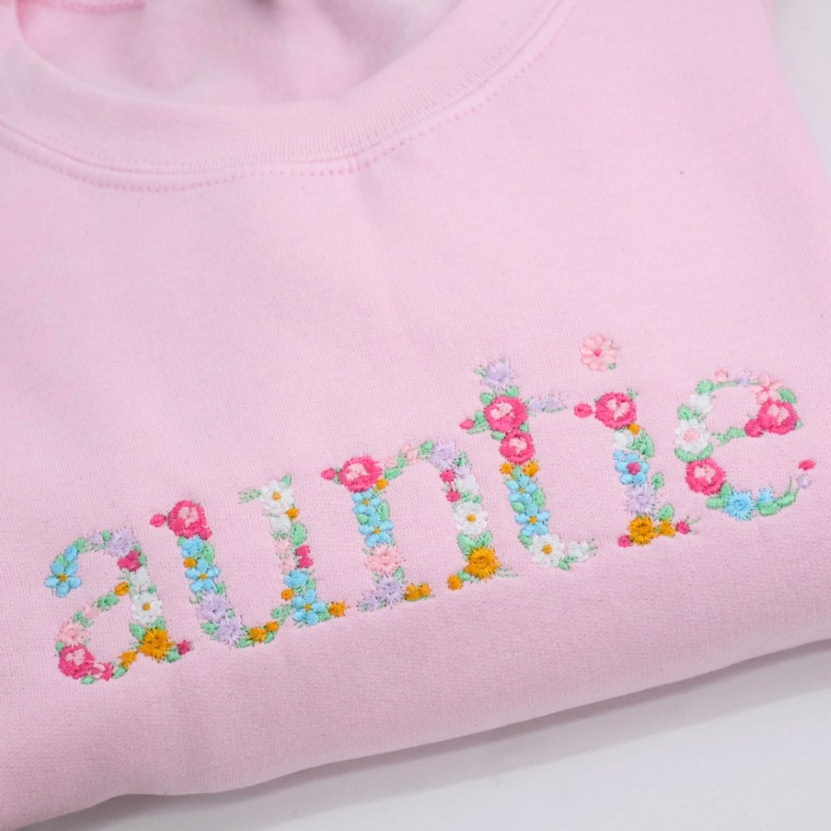 Custom Auntie Floral Sweatshirt - Aunt Embroidered Flower Letter Design - Perfect New Aunt Gift