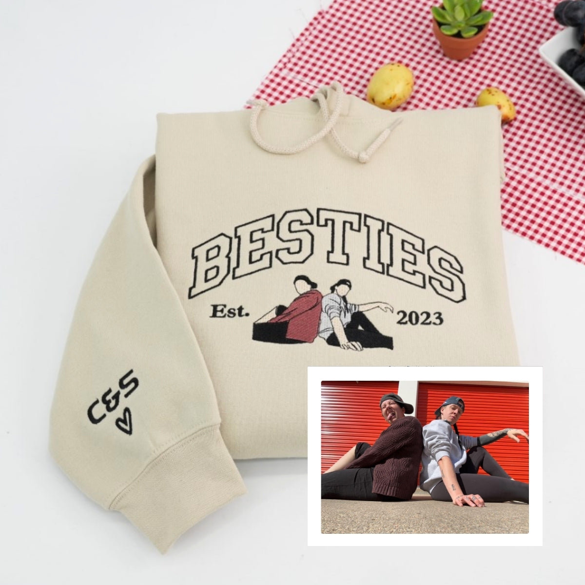 Sweats à capuche assortis brodés personnalisés avec ange et chat démon pour couples