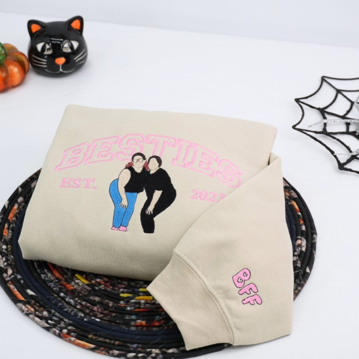 Individuell bestickte Engel- und Dämonenkatze-Kapuzenpullover für Paare