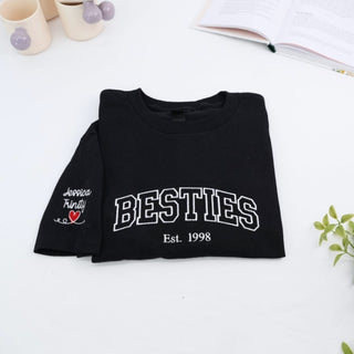 Custom Besties T-Shirt - Varsity Style Best Friends Embroidered Shirt - Personalized Friendship Gift