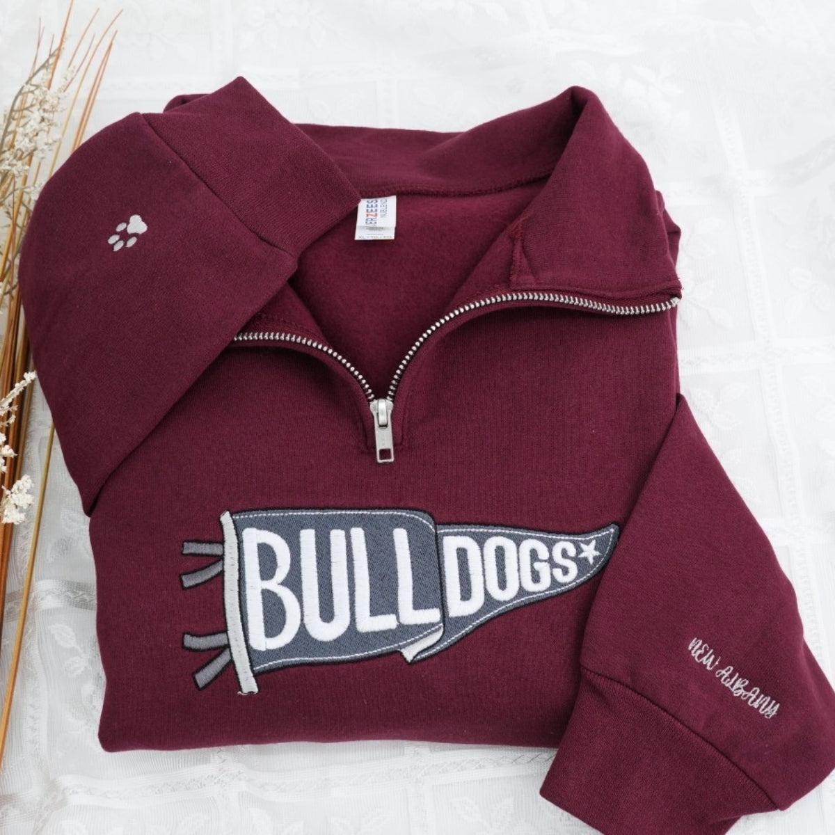 Custom Bulldogs Quarter Zip - School Spirit Embroidered Pullover - Team Fan Apparel Gift