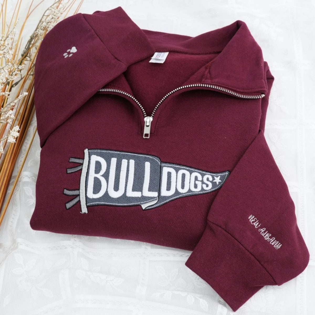 Custom Bulldogs Quarter Zip - School Spirit Embroidered Pullover - Team Fan Apparel Gift