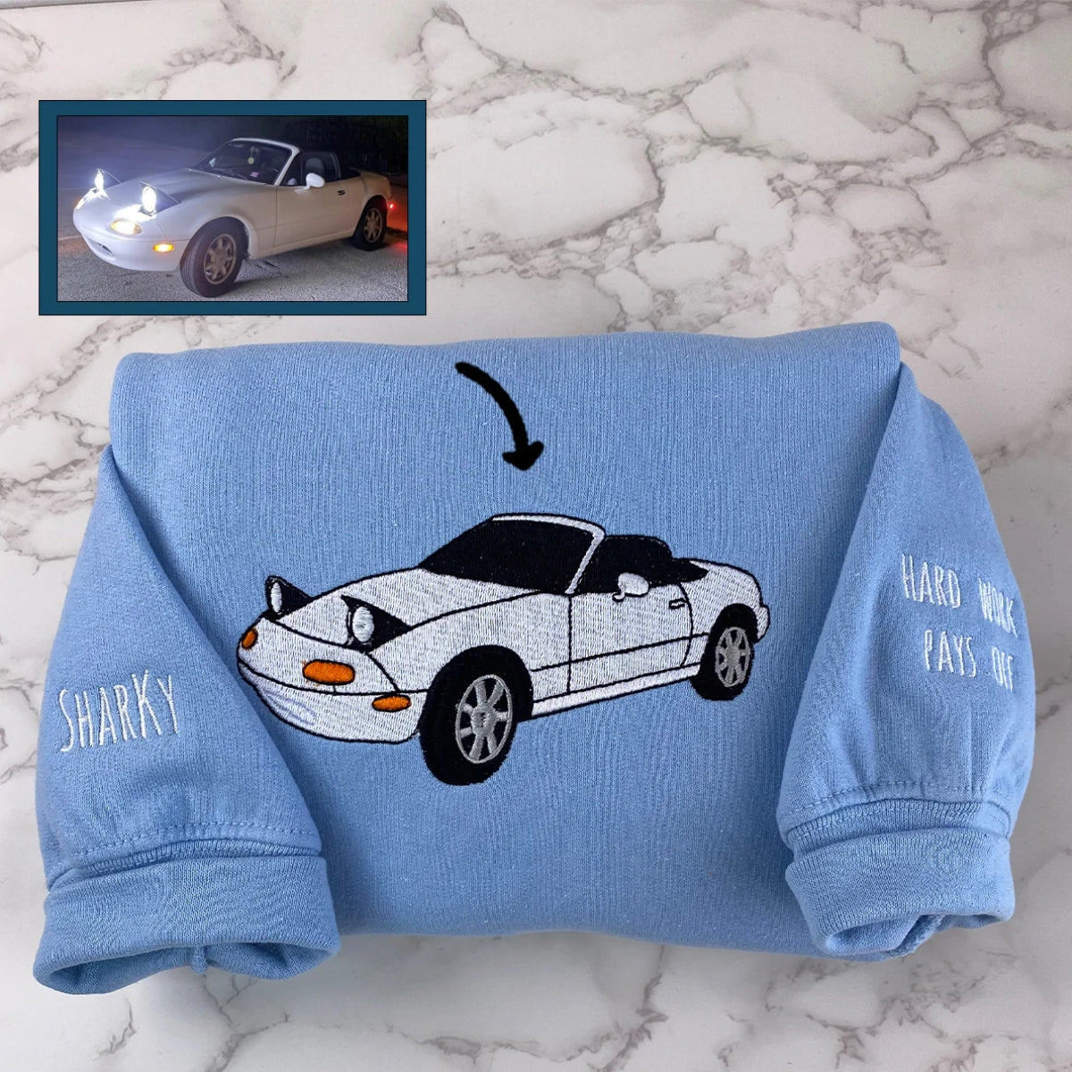 Custom Car Embroidered Hoodies - Vehicle Portrait Sweatshirts - Perfect Car Enthusiast Gift