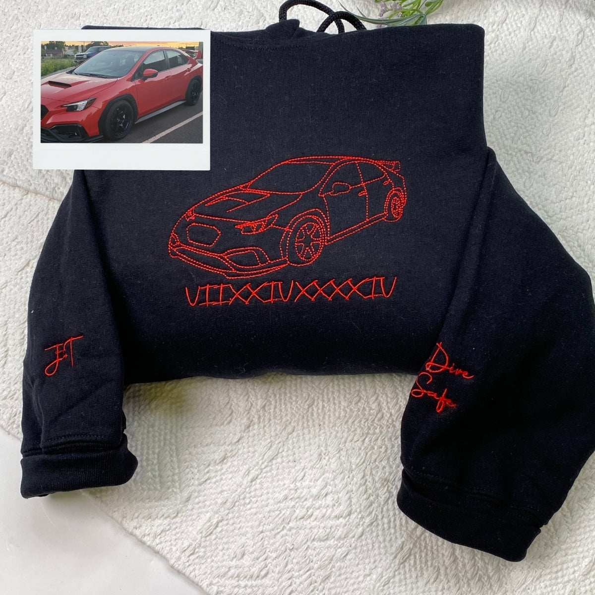 Custom Car Line Art Hoodies - Automotive Embroidered Sweatshirts - Perfect Car Enthusiast Gift