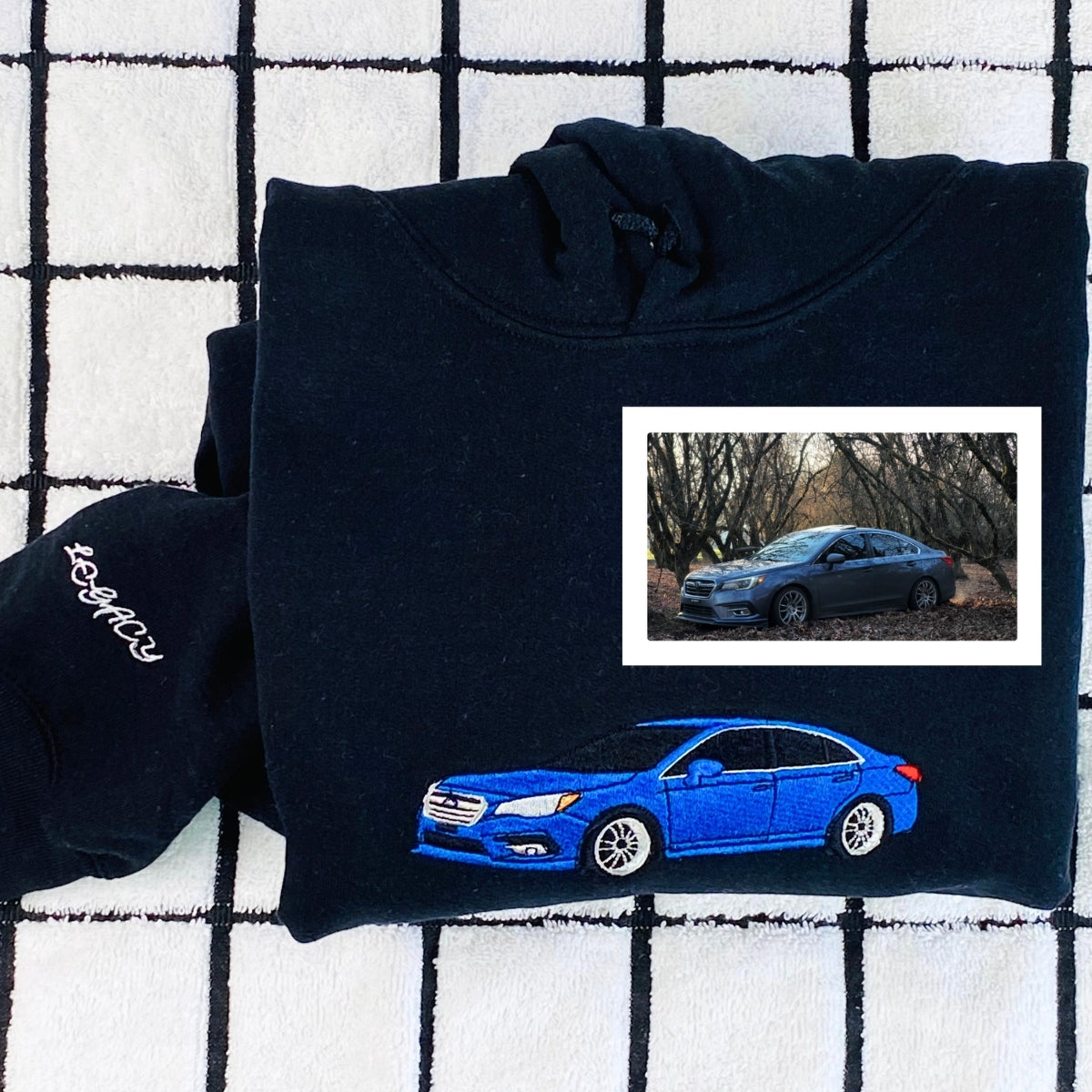 Custom Car Portrait Hoodies - Personalized Vehicle Embroidered Sweatshirts - Car Enthusiast Gift
