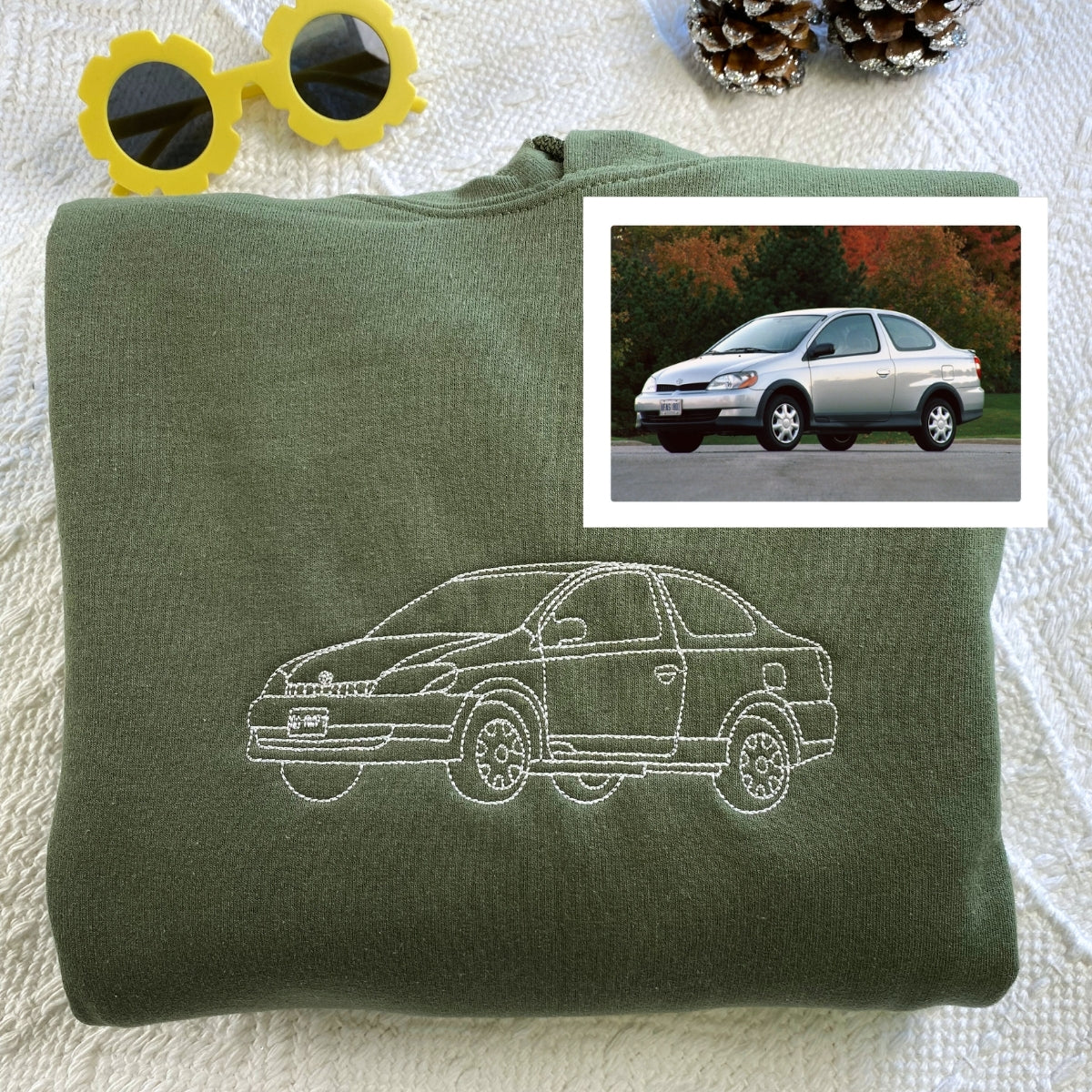 Custom Car Portrait Hoodies - Vehicle Line Art Embroidered Sweatshirts - Automotive Enthusiast Gift