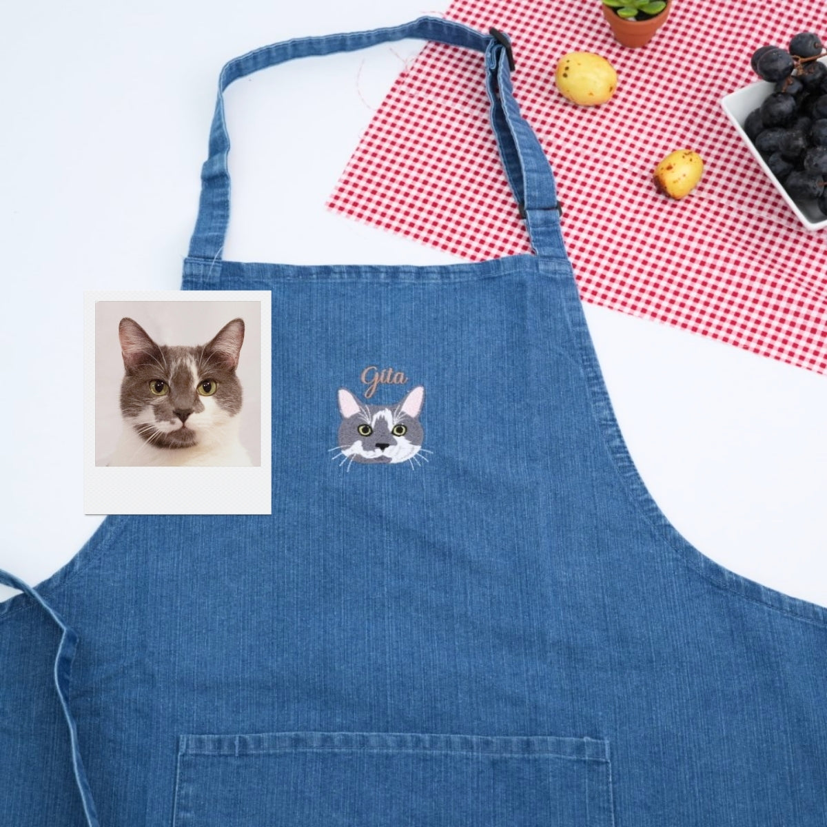 Custom Cat Embroidered Aprons - Personalized Pet Portrait Kitchen Apparel - Perfect Cat Lover Gift