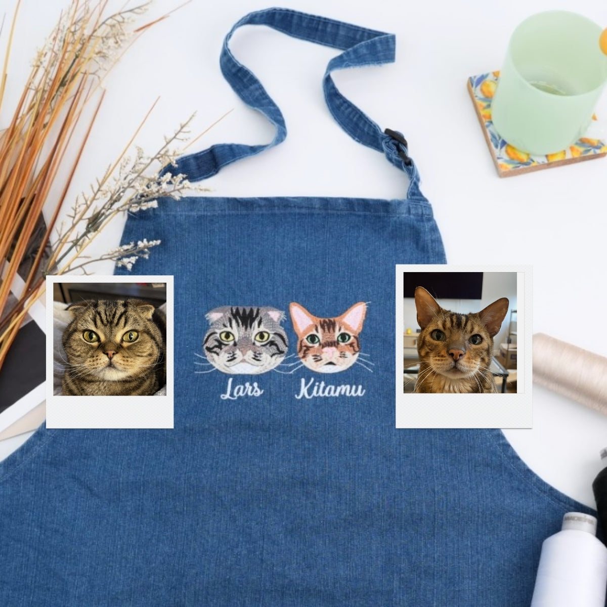 Custom Cat Embroidered Aprons - Personalized Pet Portrait Kitchen Apparel - Perfect Cat Lover Gift
