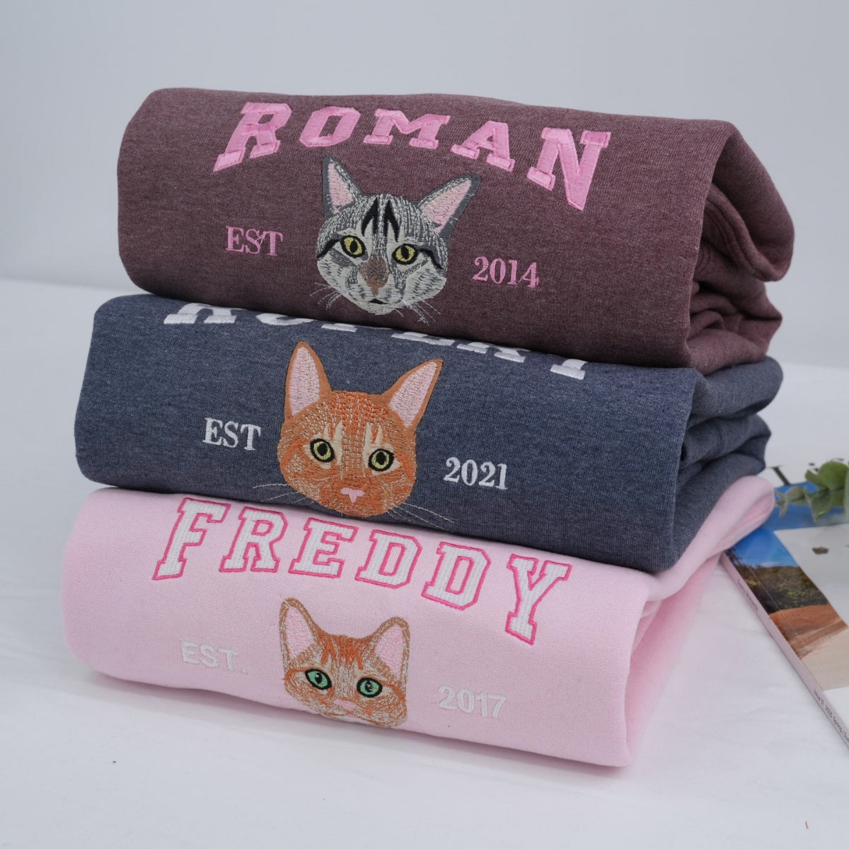 Individuell bestickte Engel- und Dämonenkatze-Kapuzenpullover für Paare