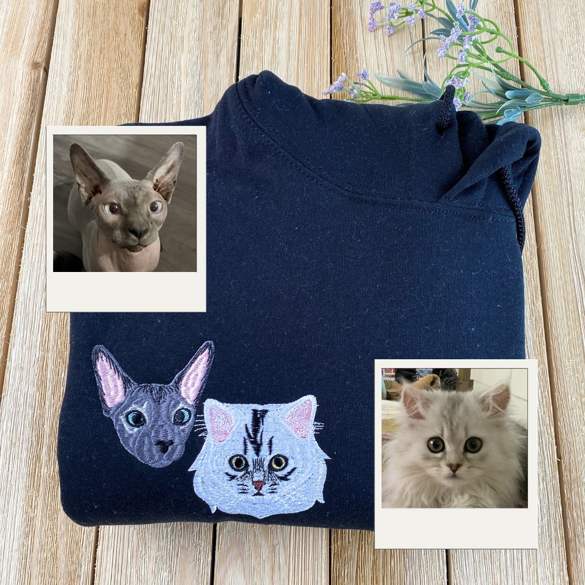 Individuell bestickte Engel- und Dämonenkatze-Kapuzenpullover für Paare
