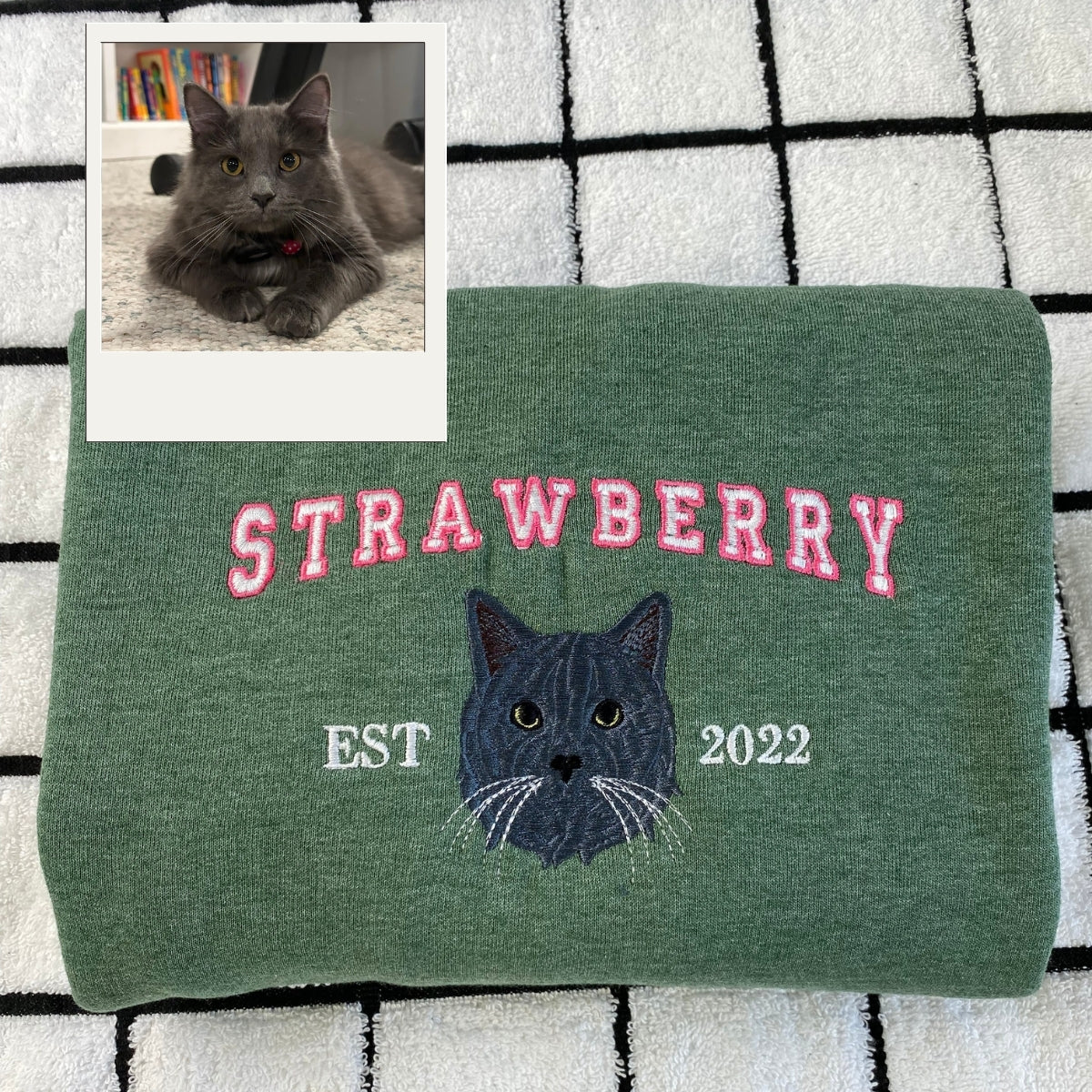 Custom Cat Portrait Hoodies - Varsity Pet Embroidered Sweatshirts - Cat Lover Gift