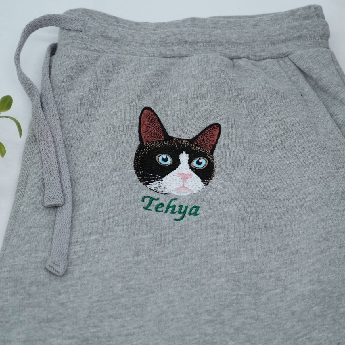 Custom Cat Portrait Shorts - Cat Face Embroidered Pet Parent Shorts - Premium Cat Mom Dad Gift