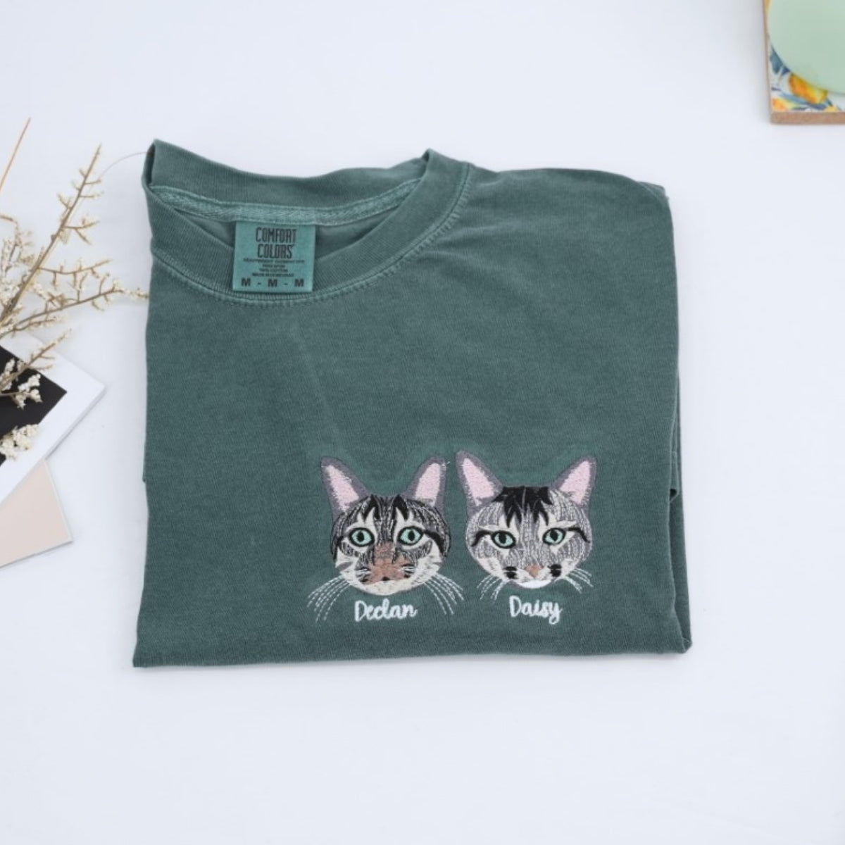 Custom Cat Portrait T-Shirt - Pet Face Embroidered Shirt From Photo - Personalized Cat Mom Gift