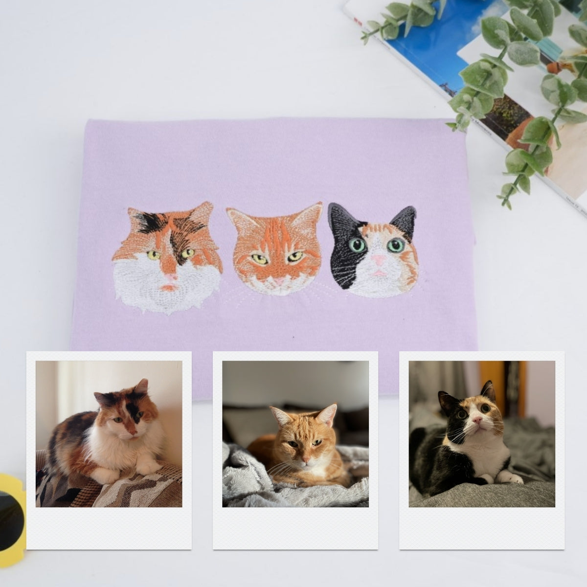 Custom Cat Portrait T-Shirt - Pet Face Embroidered Shirt From Photo - Personalized Cat Mom Gift