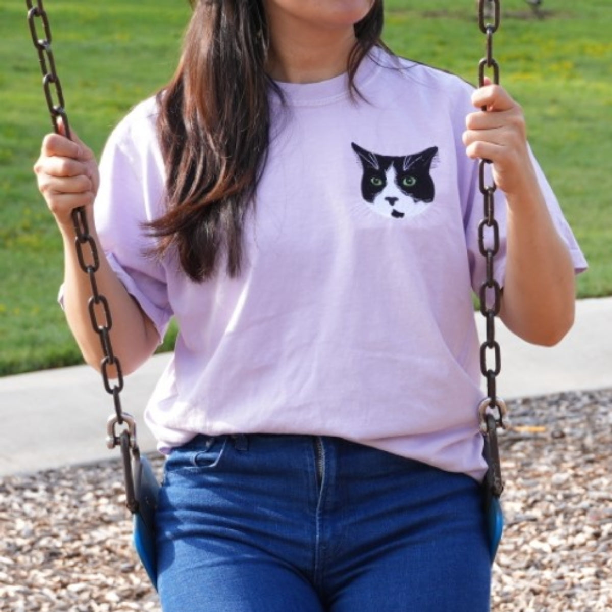 Custom Cat Portrait T-Shirt - Pet Face Embroidered Shirt From Photo - Personalized Cat Mom Gift