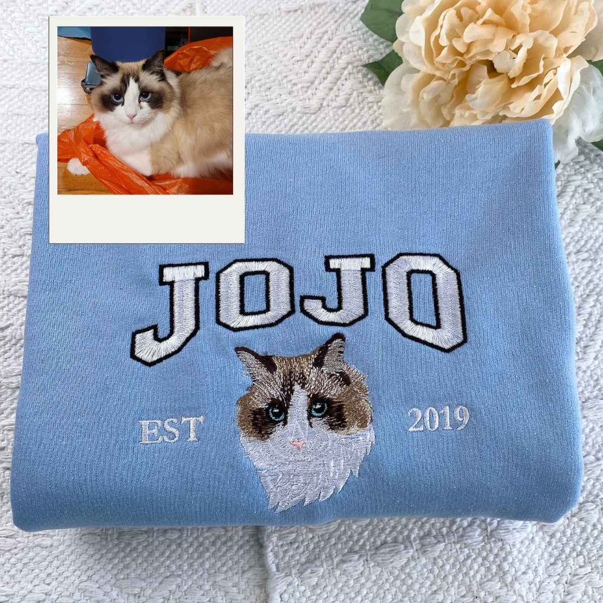 Custom Cat Varsity Hoodies - Personalized Pet Portrait Embroidery with Name - Cat Mom Varsity Gift