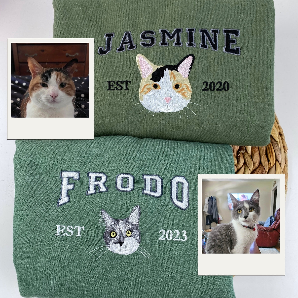 Custom Cat Varsity Hoodies - Personalized Pet Portrait Embroidery with Name - Cat Mom Varsity Gift