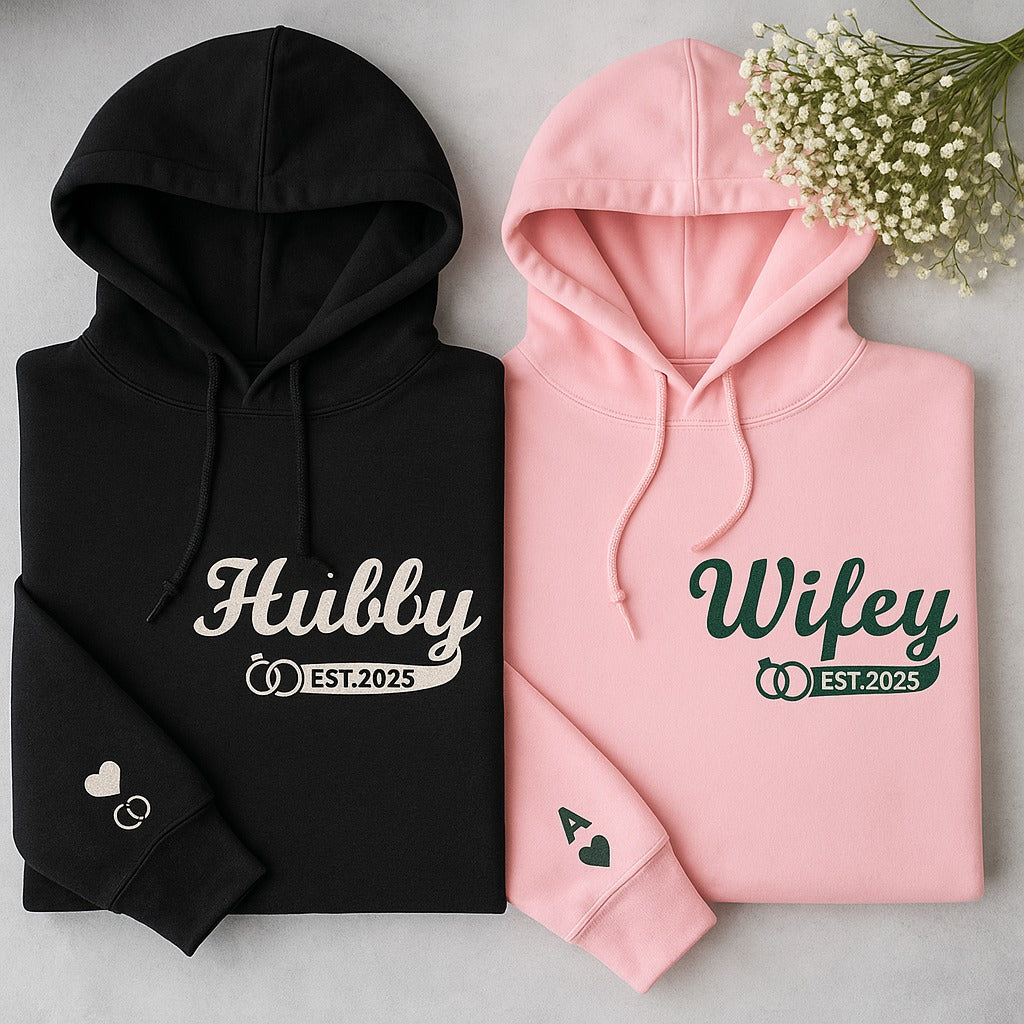 Benutzerdefinierte Paar passende Hubby und Wifey bestickt Hoodie