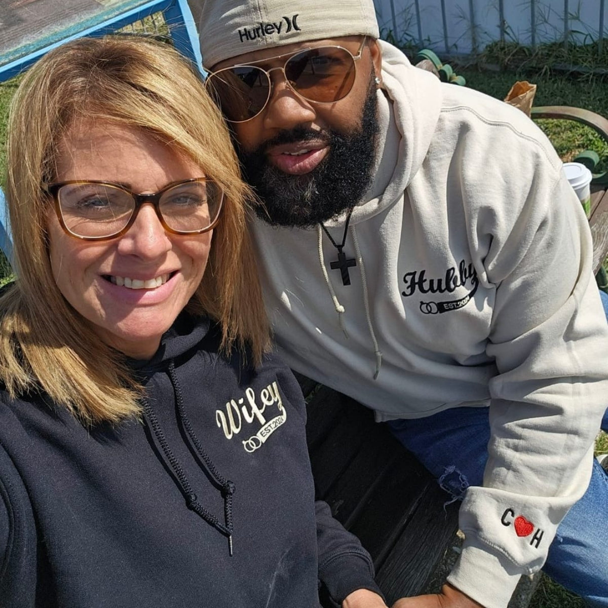 Custom Couple Matching Hubby and Wifey Embroidered Hoodie