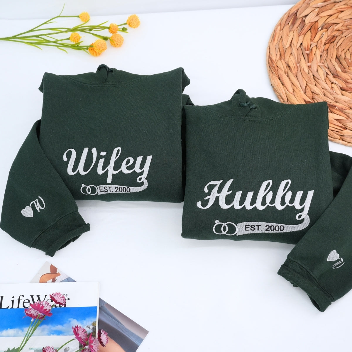 Benutzerdefinierte Paar passende Hubby und Wifey bestickt Hoodie