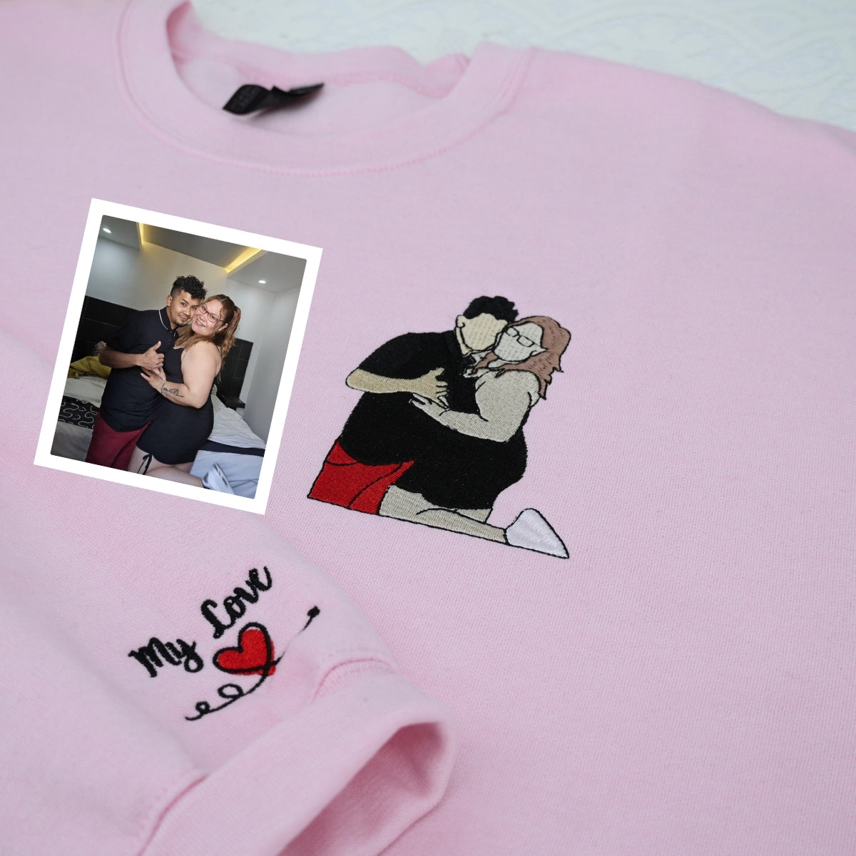 Custom Couple Portrait Hoodies - Anniversary Embroidered Sweatshirts - Personalized Roman Numeral Date Gift