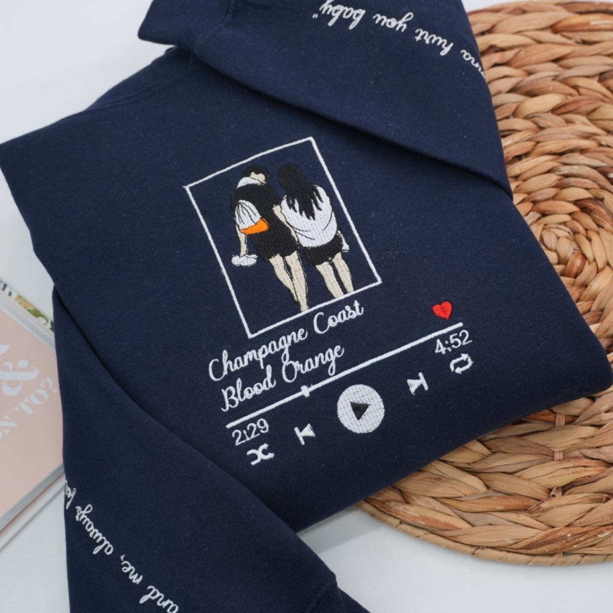 Custom Couple Portrait Hoodies - Personalized Song Music Player Embroidered Sweatshirts