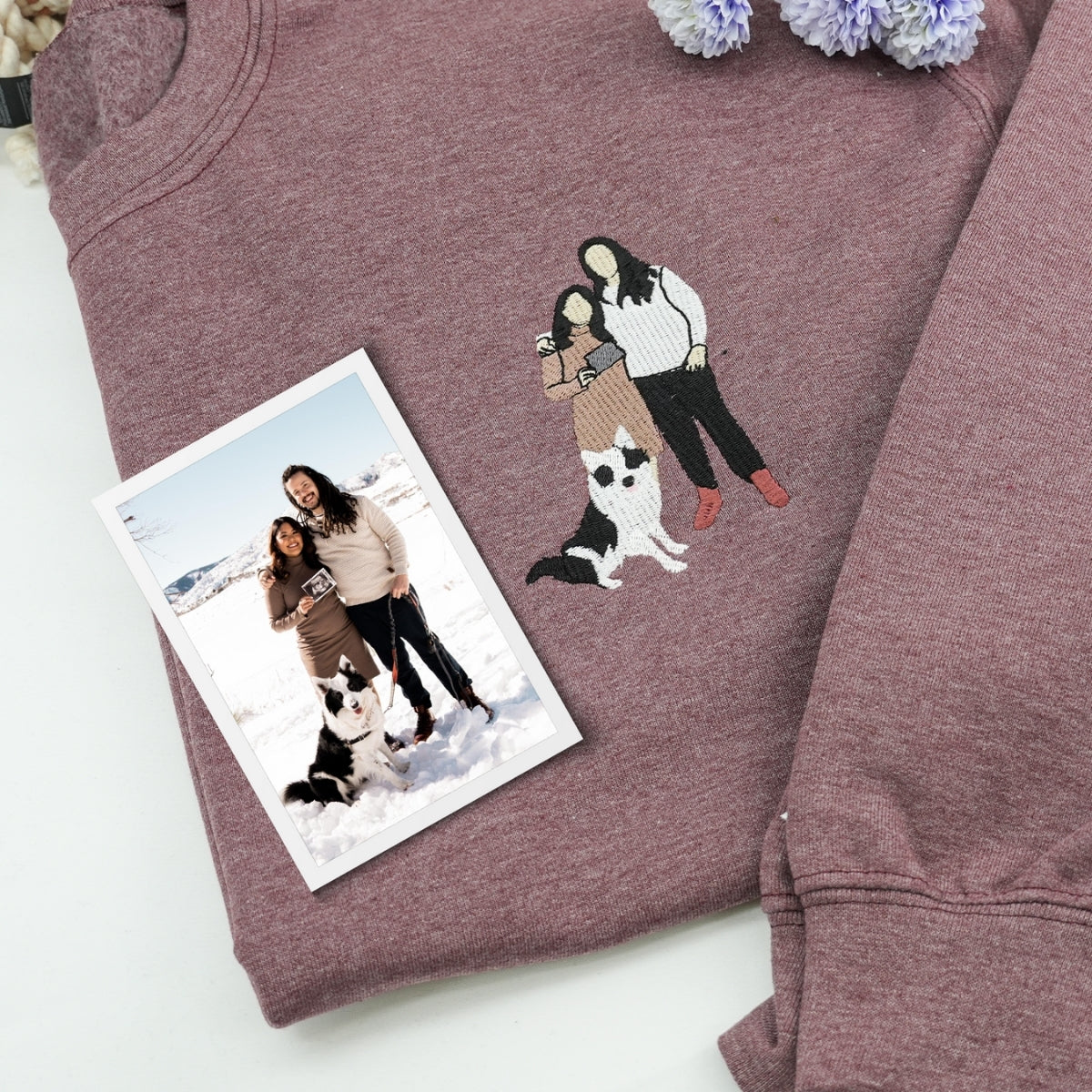 Custom Couples Portrait Hoodies - Color Photo Embroidered Sweatshirts - Personalized Matching Couple Gift