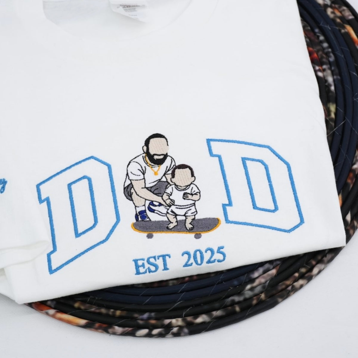 Custom Dad Portrait T-Shirts - Father Son Embroidered Varsity Apparel - Perfect Father's Day Gift